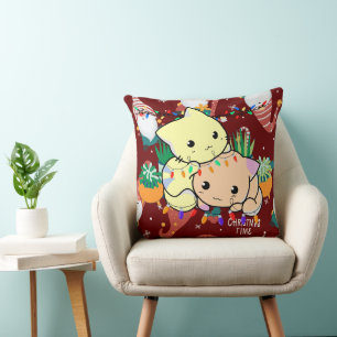 christmas cat cute with christmas light throw pillow
