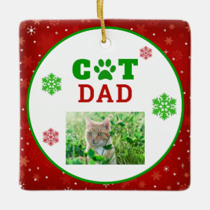 Christmas Cat Dad Paw Print Snowflake Photo Ceramic Ornament