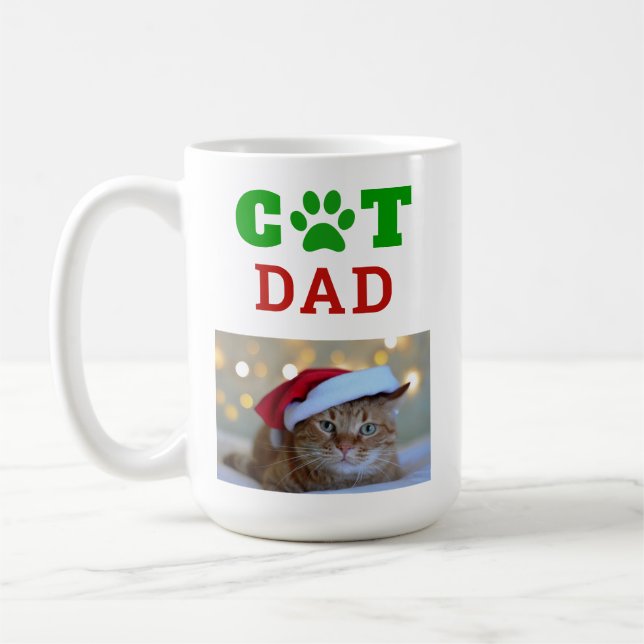 Christmas Cat Dad Paw Print Snowflake Photo Coffee Mug (Left)