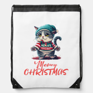 Christmas Cat Drawstring Bag