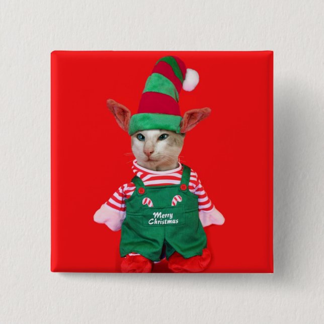 Christmas Cat Elf Button (Front)