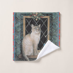 CHRISTMAS CAT FACE FLANNEL WASH CLOTH