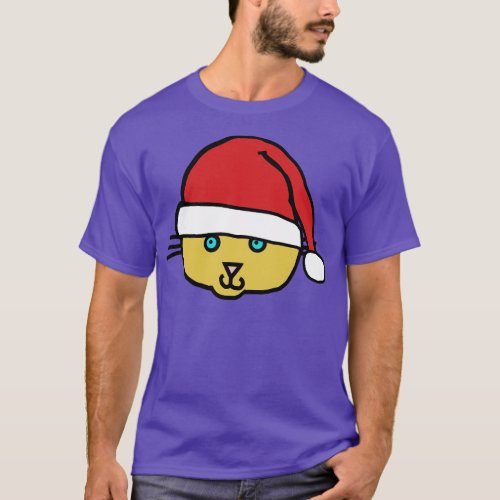 Christmas Cat Face Santa Hat T_Shirt