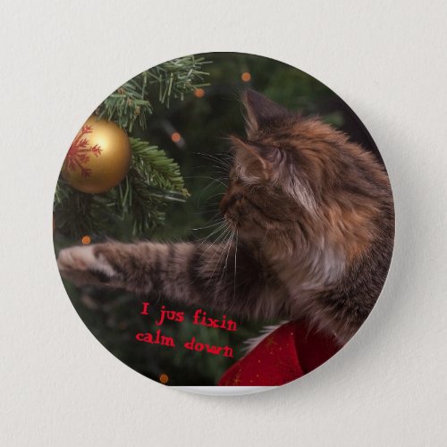 Christmas cat fixing tree pin back button