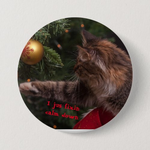 Christmas cat fixing tree pin back button