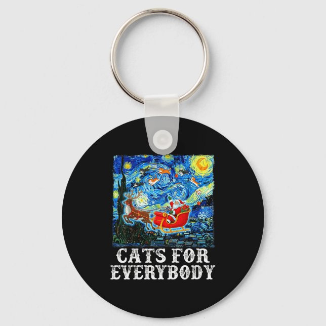 Christmas Cat For Everybody Santa Reindeer Starry  Keychain (Front)