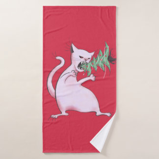 Christmas Cat Funny Evil Kitty Xmas Tree Bath Towel