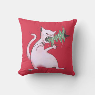 Christmas Cat Funny Evil Kitty Xmas Tree Throw Pillow