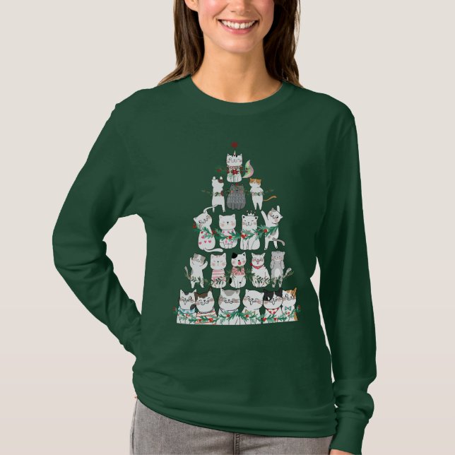 Christmas Cat Funny Tree Funny  T-Shirt (Front)
