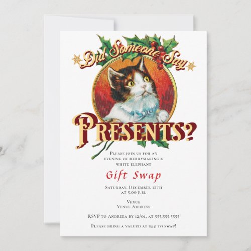 Christmas Cat Gift Swap Xmas Holiday Season Party Invitation