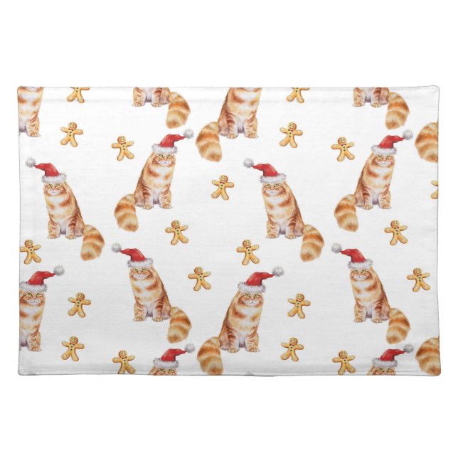 Christmas Cat & Ginger Bread, Men Women & Kids Cloth Placemat (Front)