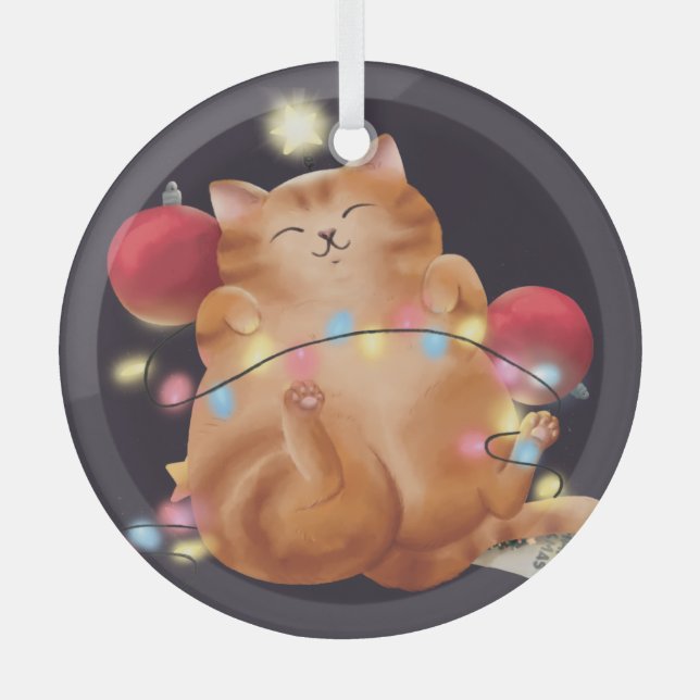 Christmas cat  glass ornament (Front)