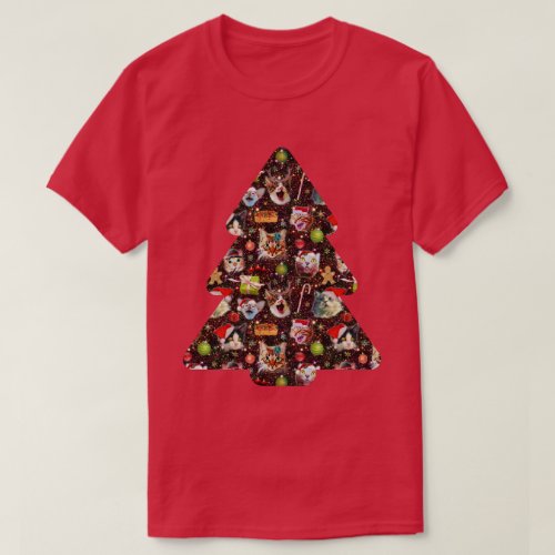 Christmas Cat Heads in Space Funny Galaxy Tree T_Shirt