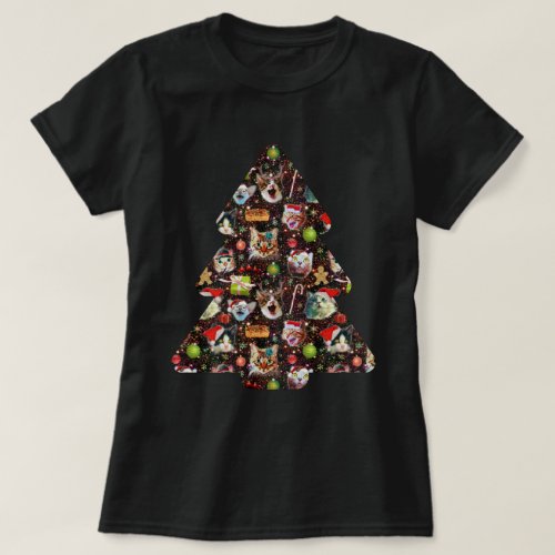 Christmas Cat Heads in Space Funny Tree Galaxy T_Shirt