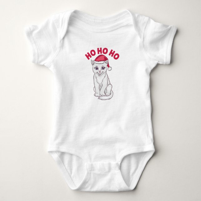 Christmas Cat Ho Ho Ho Baby Bodysuit (Front)