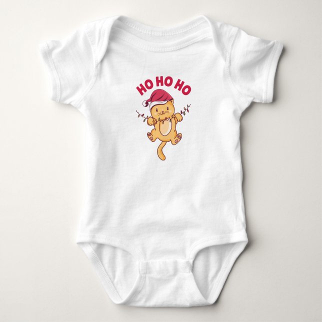 Christmas Cat Ho Ho Ho Baby Bodysuit (Front)