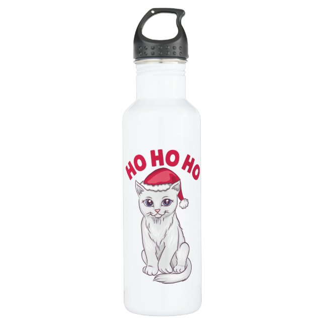 Christmas Cat Ho Ho Ho Stainless Steel Water Bottle (Front)
