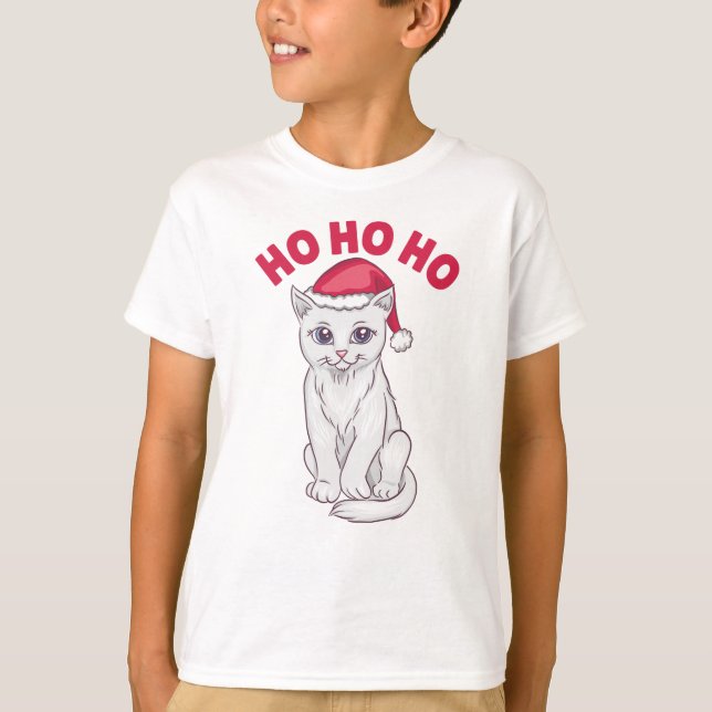 Christmas Cat Ho Ho Ho T-Shirt (Front)