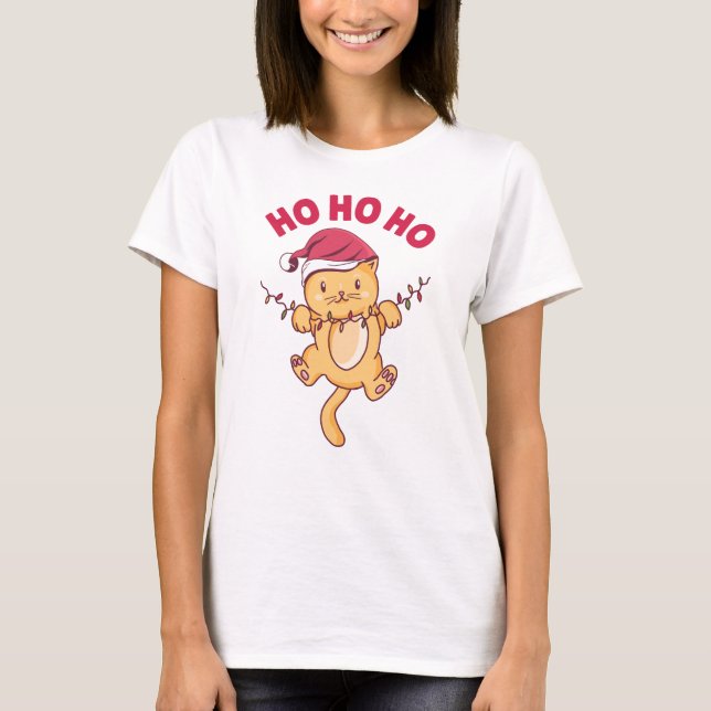Christmas Cat Ho Ho Ho T-Shirt (Front)