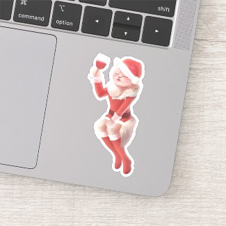 Christmas Cat Holding Glass Red Wine Sticker