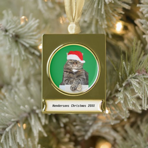 Christmas Cat Humbug Photo Banner Metal Ornament