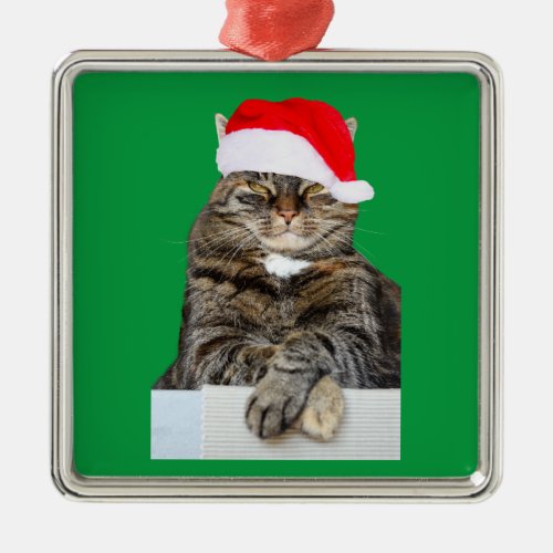 Christmas Cat Humbug Photo Premium Square Ornament
