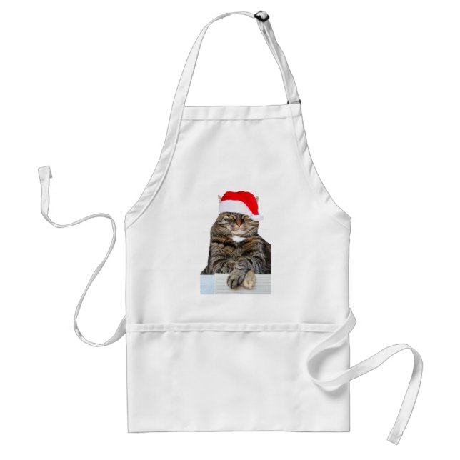 Christmas Cat Humbug Photo with Santa Hat Adult Apron (Front)