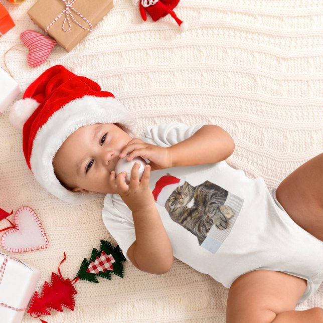 Christmas Cat Humbug Photo with Santa Hat Baby Bodysuit (Christmas Cat Humbug Photo with Santa Hat Baby Bodysuit)