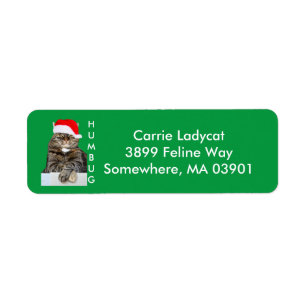Christmas Cat Humbug Photo with Santa Hat Label