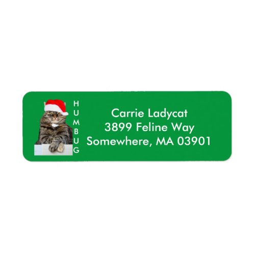 Christmas Cat Humbug Photo with Santa Hat Label