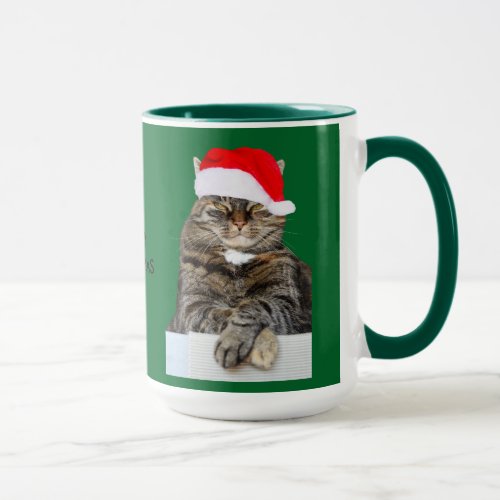 Christmas Cat Humbug Photo with Santa Hat Mug