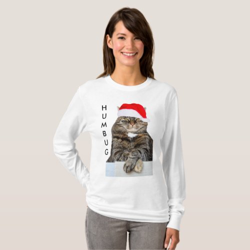 Christmas Cat Humbug Photo with Santa Hat Shirt