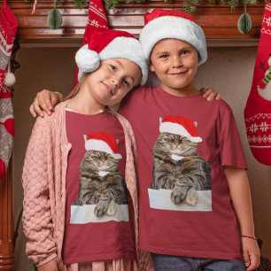 Christmas Cat Humbug Photo with Santa Hat T-Shirt