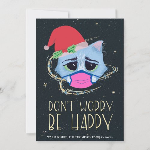 Christmas Cat in Face Mask  Dont Worry Covid 19 Holiday Card