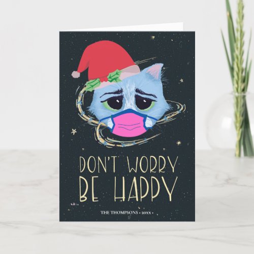 Christmas Cat in Face Mask  Donât Worry Covid 19 Holiday Card