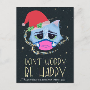 Christmas Cat in Face Mask Don’t Worry Covid 19 Holiday Postcard