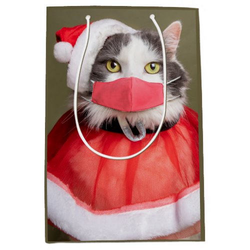 Christmas Cat in Face Mask  Medium Gift Bag