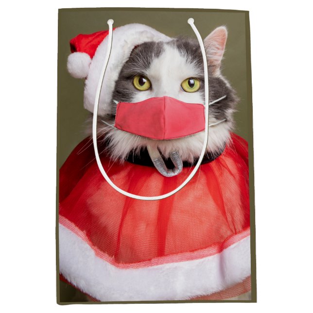 Christmas Cat in Face Mask  Medium Gift Bag (Front)