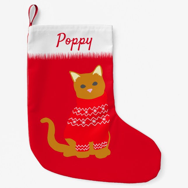 Christmas Cat in Festive Red Jumper Small Christmas Stocking (Front)