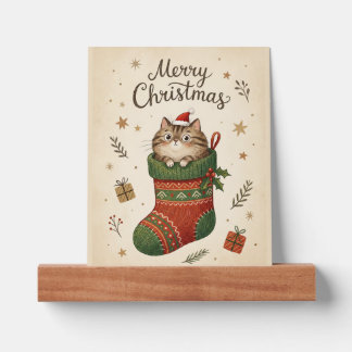 Christmas Cat in Stocking Picture Ledge
