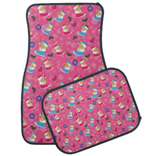 Christmas cat is sleeping,snowflakes car floor mat