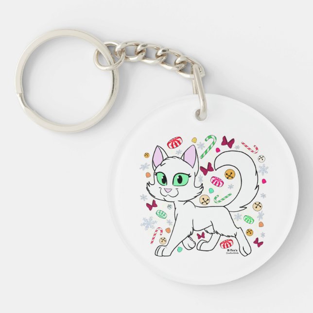 Christmas Cat Keychain (White) (Front)