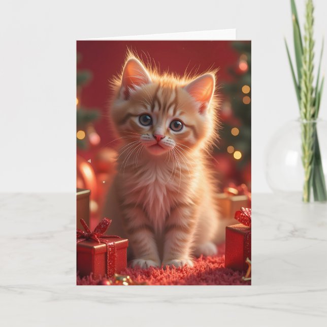 CHRISTMAS CAT KITTEN BLANK GREETING CARD (Front)
