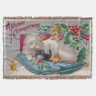 Christmas Cat Kittens A Merry Christmas Vintage Throw Blanket