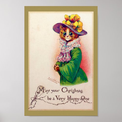 Christmas Cat Lady Louis Wain Poster