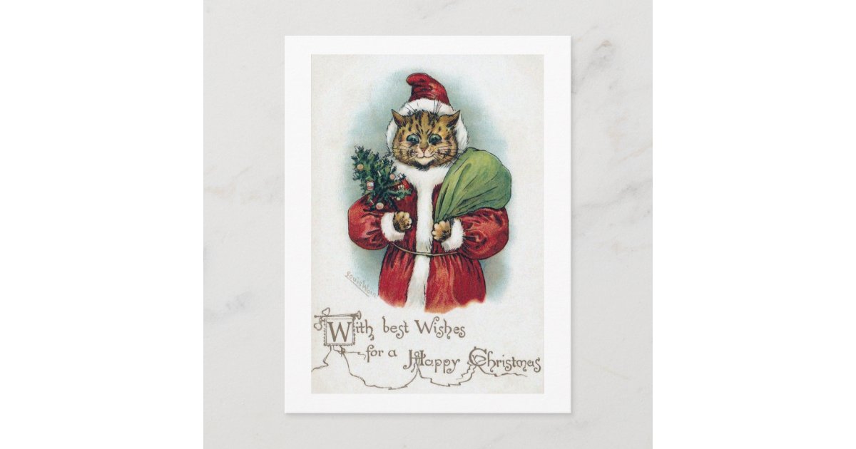 Cat's Christmas Party, Louis Wain Holiday Postcard