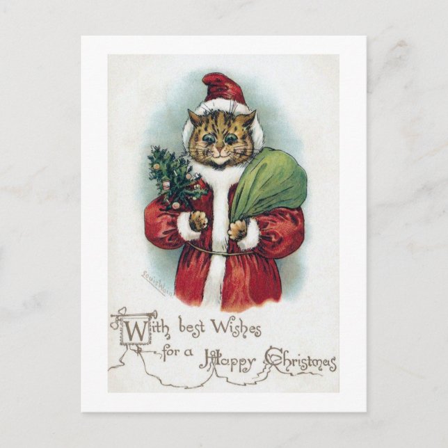 Christmas cat, Louis Wain Holiday Postcard (Front)