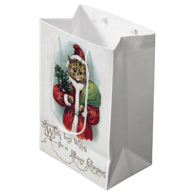 Christmas Cat, Louis Wain Medium Gift Bag (Front Angled)