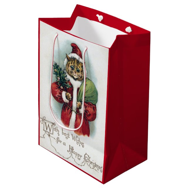 Christmas Cat, Louis Wain Medium Gift Bag (Front Angled)