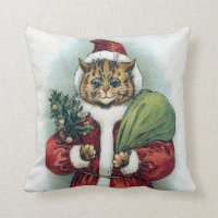 Christmas cat, Louis Wain Throw Pillow